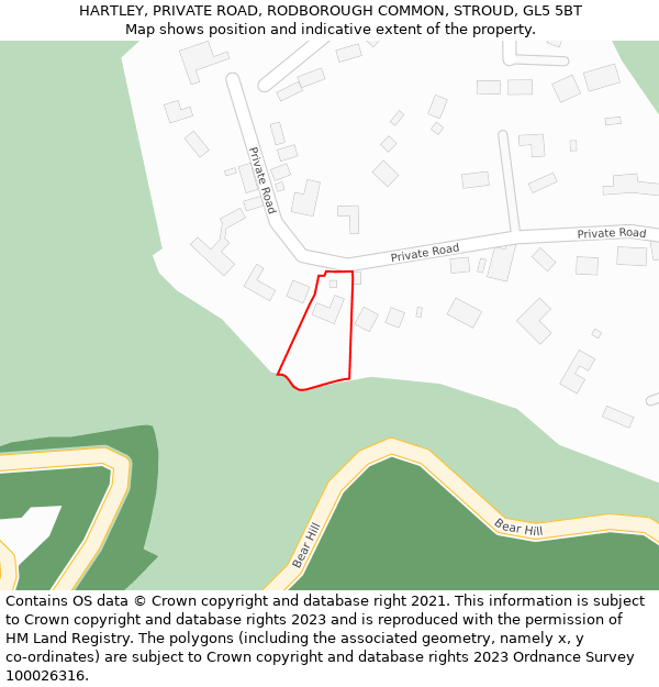 HARTLEY, PRIVATE ROAD, RODBOROUGH COMMON, STROUD, GL5 5BT: Location map and indicative extent of plot