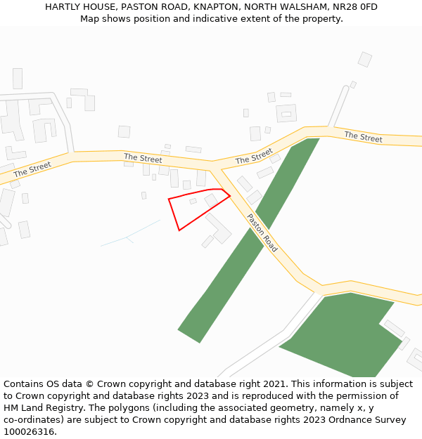 HARTLY HOUSE, PASTON ROAD, KNAPTON, NORTH WALSHAM, NR28 0FD: Location map and indicative extent of plot