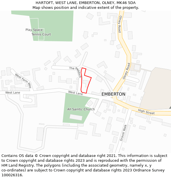 HARTOFT, WEST LANE, EMBERTON, OLNEY, MK46 5DA: Location map and indicative extent of plot