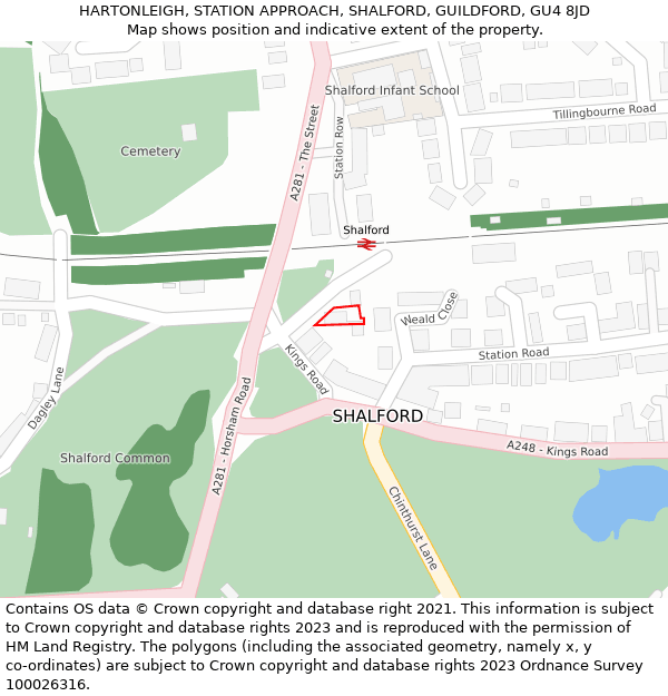 HARTONLEIGH, STATION APPROACH, SHALFORD, GUILDFORD, GU4 8JD: Location map and indicative extent of plot