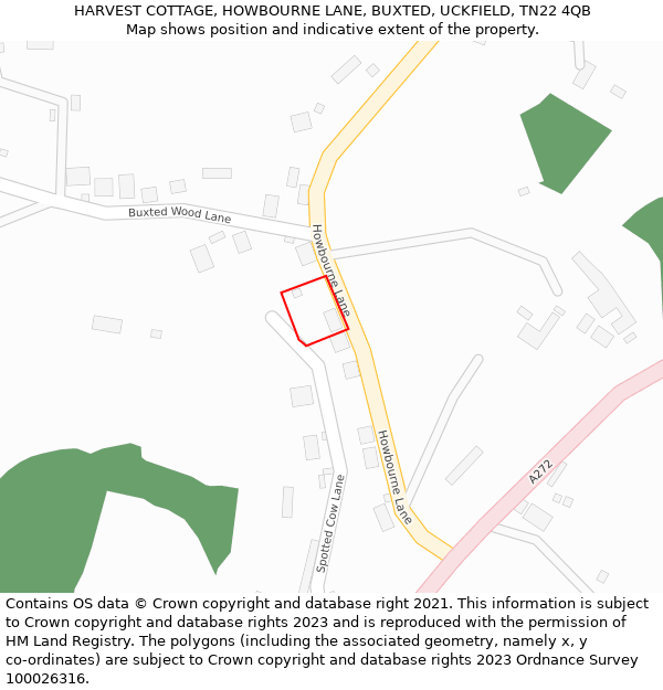 HARVEST COTTAGE, HOWBOURNE LANE, BUXTED, UCKFIELD, TN22 4QB: Location map and indicative extent of plot