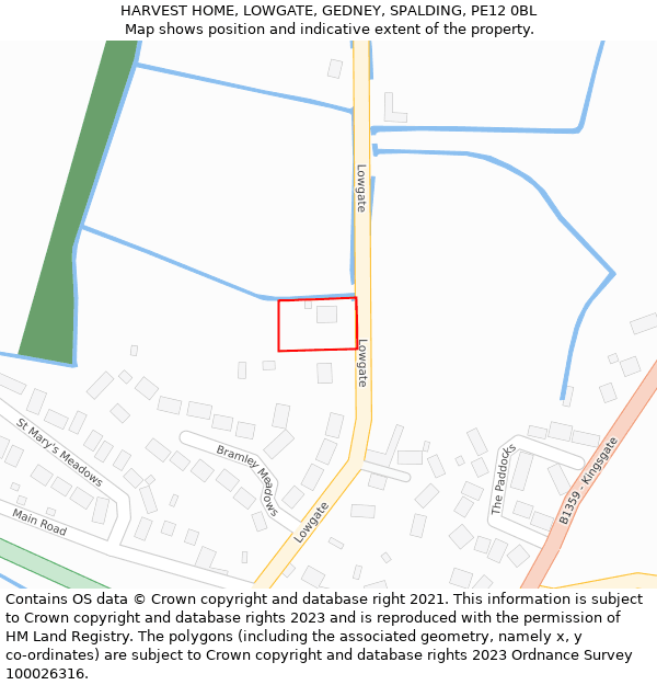 HARVEST HOME, LOWGATE, GEDNEY, SPALDING, PE12 0BL: Location map and indicative extent of plot