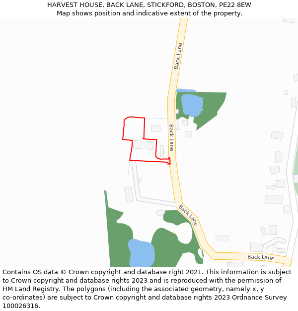 HARVEST HOUSE, BACK LANE, STICKFORD, BOSTON, PE22 8EW: Location map and indicative extent of plot