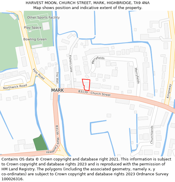 HARVEST MOON, CHURCH STREET, MARK, HIGHBRIDGE, TA9 4NA: Location map and indicative extent of plot