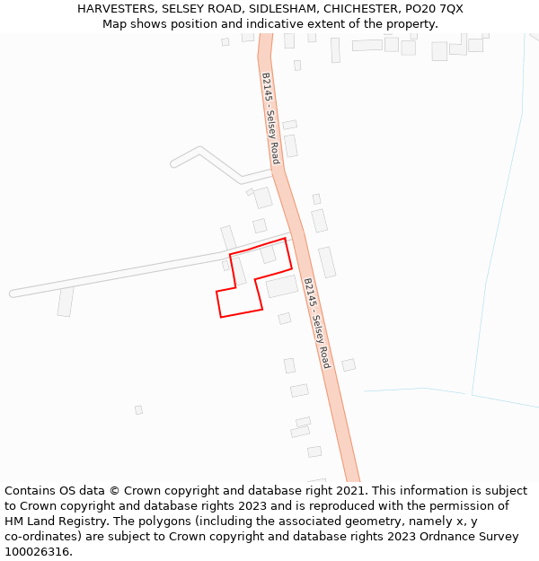 HARVESTERS, SELSEY ROAD, SIDLESHAM, CHICHESTER, PO20 7QX: Location map and indicative extent of plot