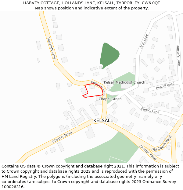 HARVEY COTTAGE, HOLLANDS LANE, KELSALL, TARPORLEY, CW6 0QT: Location map and indicative extent of plot