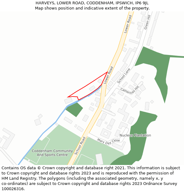 HARVEYS, LOWER ROAD, CODDENHAM, IPSWICH, IP6 9JL: Location map and indicative extent of plot