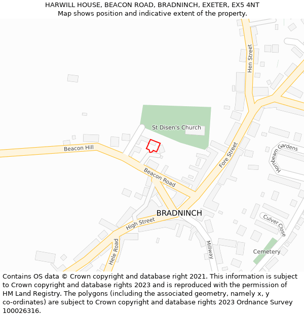 HARWILL HOUSE, BEACON ROAD, BRADNINCH, EXETER, EX5 4NT: Location map and indicative extent of plot
