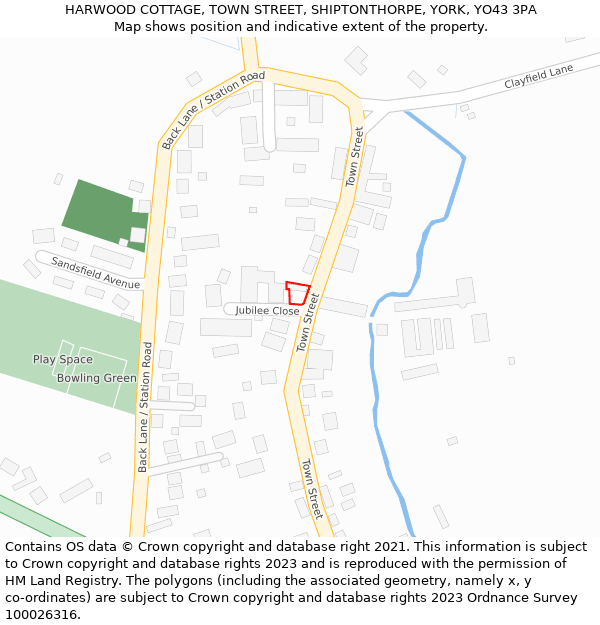 HARWOOD COTTAGE, TOWN STREET, SHIPTONTHORPE, YORK, YO43 3PA: Location map and indicative extent of plot