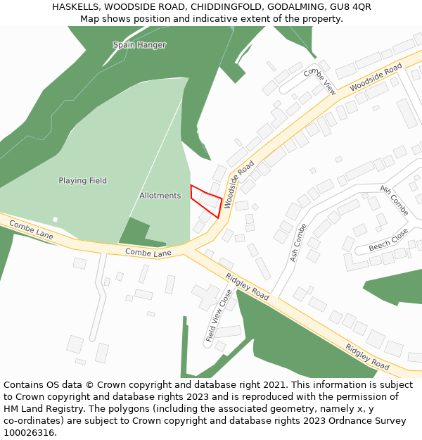 HASKELLS, WOODSIDE ROAD, CHIDDINGFOLD, GODALMING, GU8 4QR: Location map and indicative extent of plot