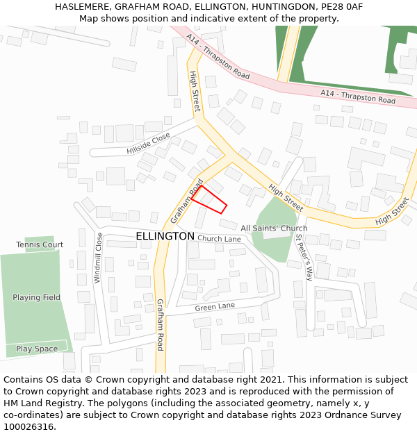 HASLEMERE, GRAFHAM ROAD, ELLINGTON, HUNTINGDON, PE28 0AF: Location map and indicative extent of plot