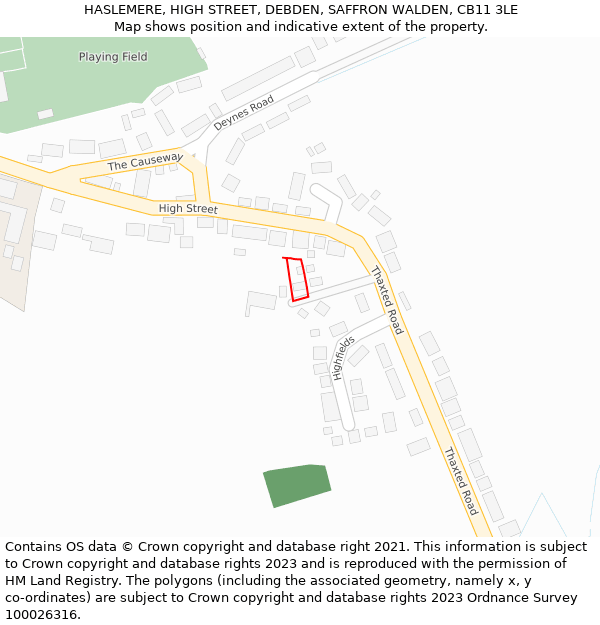 HASLEMERE, HIGH STREET, DEBDEN, SAFFRON WALDEN, CB11 3LE: Location map and indicative extent of plot