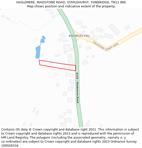 HASLEMERE, MAIDSTONE ROAD, STAPLEHURST, TONBRIDGE, TN12 0RE: Location map and indicative extent of plot