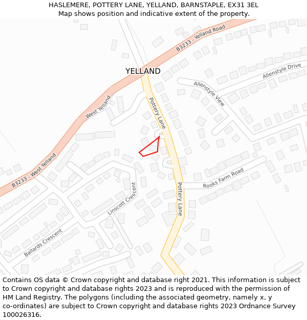 HASLEMERE, POTTERY LANE, YELLAND, BARNSTAPLE, EX31 3EL: Location map and indicative extent of plot