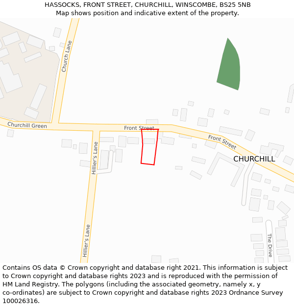 HASSOCKS, FRONT STREET, CHURCHILL, WINSCOMBE, BS25 5NB: Location map and indicative extent of plot