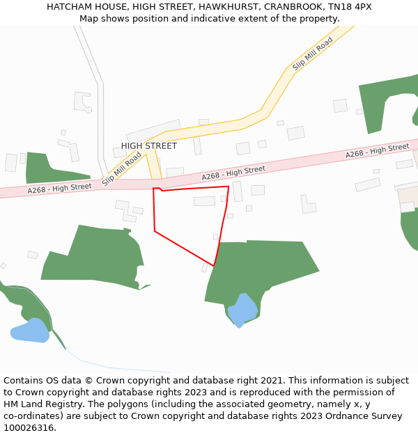 HATCHAM HOUSE, HIGH STREET, HAWKHURST, CRANBROOK, TN18 4PX: Location map and indicative extent of plot