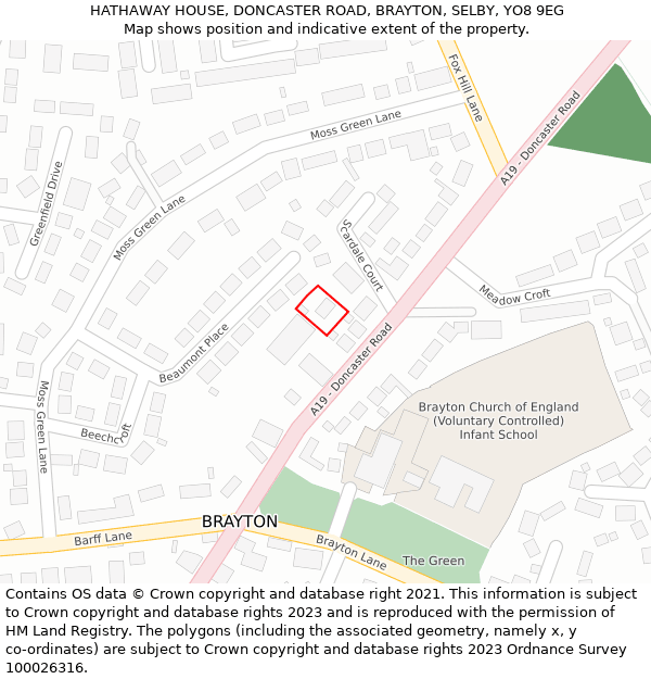HATHAWAY HOUSE, DONCASTER ROAD, BRAYTON, SELBY, YO8 9EG: Location map and indicative extent of plot