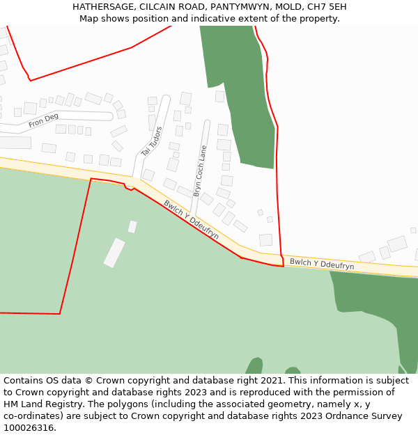 HATHERSAGE, CILCAIN ROAD, PANTYMWYN, MOLD, CH7 5EH: Location map and indicative extent of plot