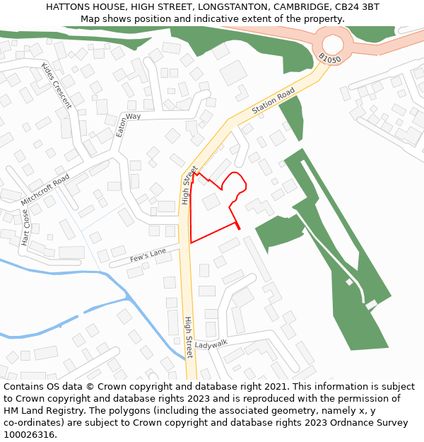 HATTONS HOUSE, HIGH STREET, LONGSTANTON, CAMBRIDGE, CB24 3BT: Location map and indicative extent of plot