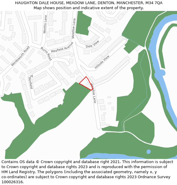 HAUGHTON DALE HOUSE, MEADOW LANE, DENTON, MANCHESTER, M34 7QA: Location map and indicative extent of plot