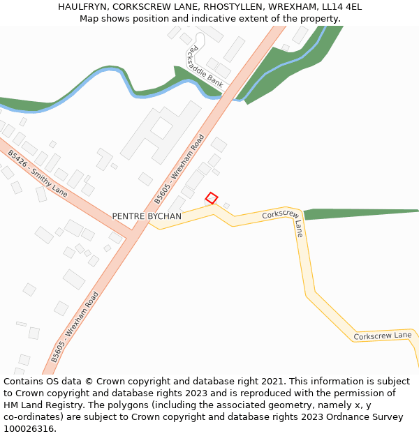 HAULFRYN, CORKSCREW LANE, RHOSTYLLEN, WREXHAM, LL14 4EL: Location map and indicative extent of plot