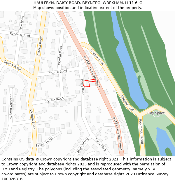 HAULFRYN, DAISY ROAD, BRYNTEG, WREXHAM, LL11 6LG: Location map and indicative extent of plot