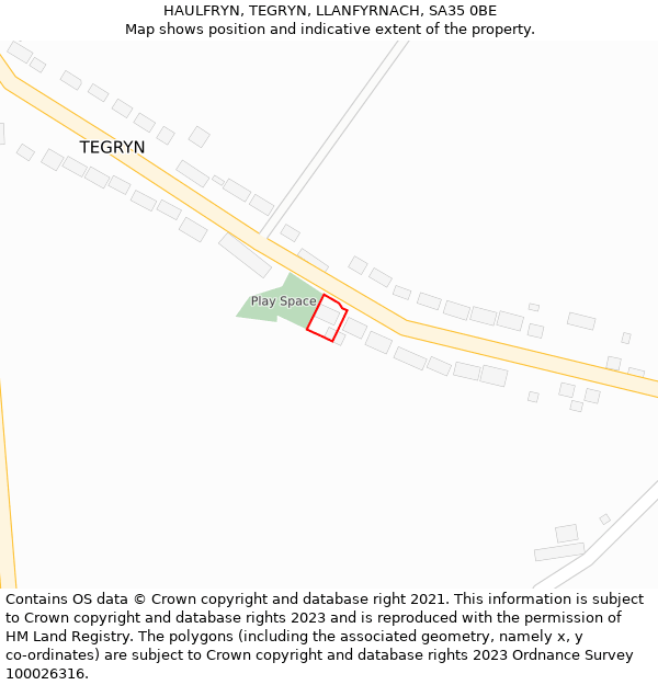 HAULFRYN, TEGRYN, LLANFYRNACH, SA35 0BE: Location map and indicative extent of plot