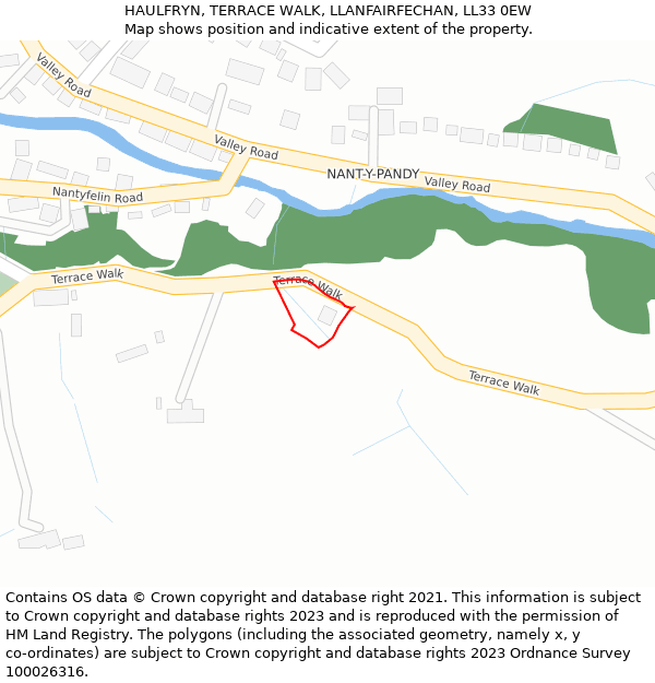 HAULFRYN, TERRACE WALK, LLANFAIRFECHAN, LL33 0EW: Location map and indicative extent of plot