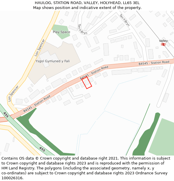 HAULOG, STATION ROAD, VALLEY, HOLYHEAD, LL65 3EL: Location map and indicative extent of plot
