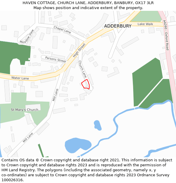 HAVEN COTTAGE, CHURCH LANE, ADDERBURY, BANBURY, OX17 3LR: Location map and indicative extent of plot