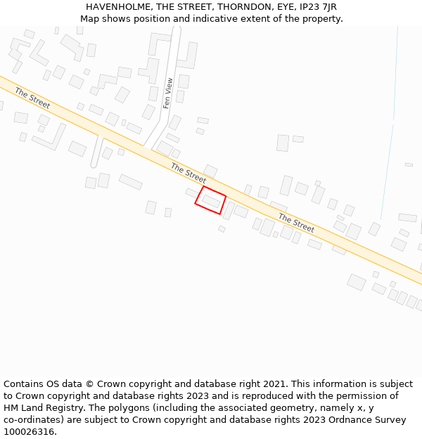 HAVENHOLME, THE STREET, THORNDON, EYE, IP23 7JR: Location map and indicative extent of plot