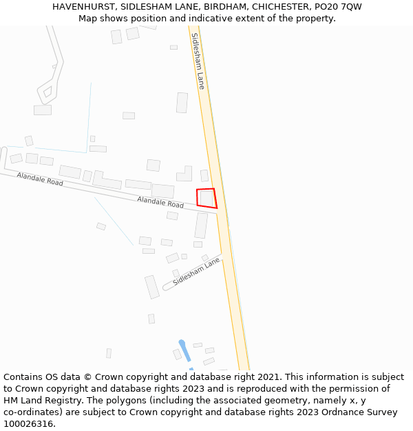 HAVENHURST, SIDLESHAM LANE, BIRDHAM, CHICHESTER, PO20 7QW: Location map and indicative extent of plot