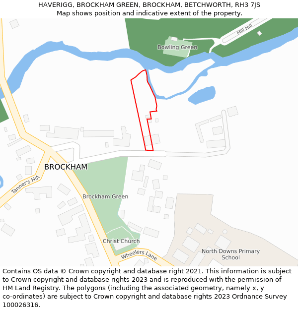 HAVERIGG, BROCKHAM GREEN, BROCKHAM, BETCHWORTH, RH3 7JS: Location map and indicative extent of plot