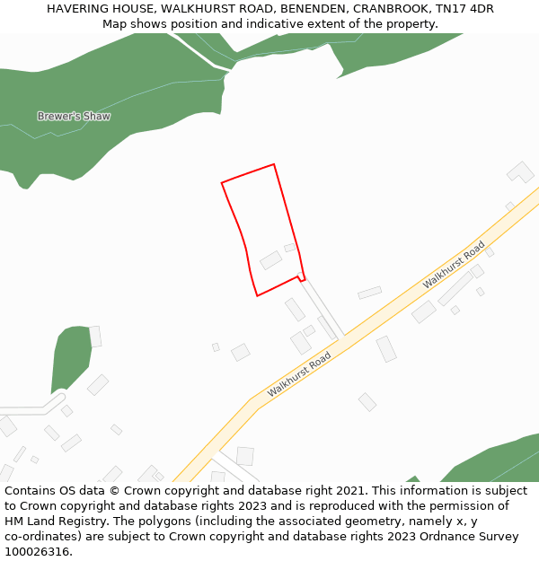 HAVERING HOUSE, WALKHURST ROAD, BENENDEN, CRANBROOK, TN17 4DR: Location map and indicative extent of plot