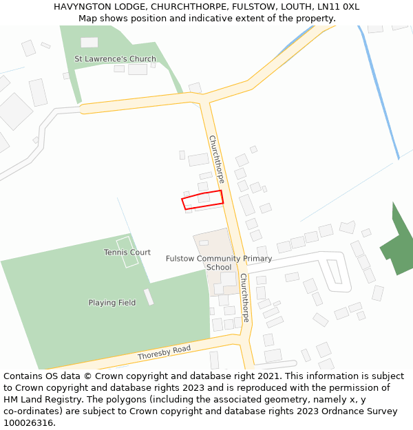 HAVYNGTON LODGE, CHURCHTHORPE, FULSTOW, LOUTH, LN11 0XL: Location map and indicative extent of plot