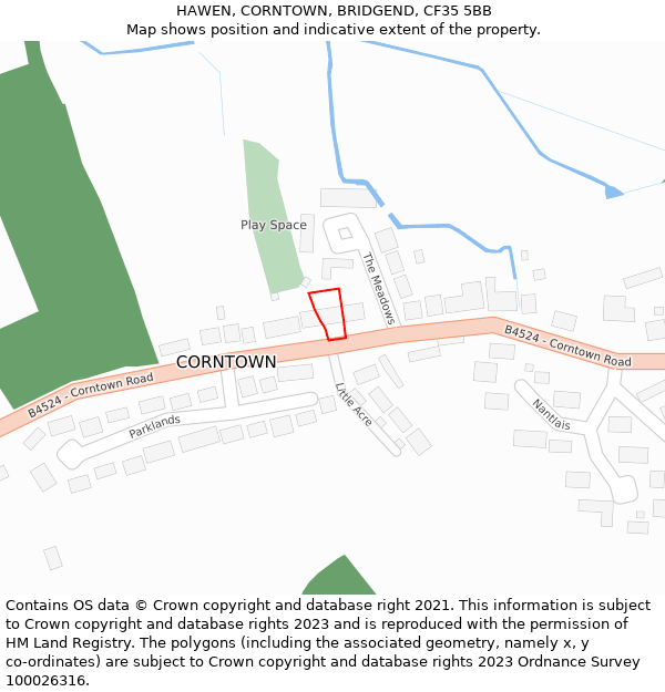 HAWEN, CORNTOWN, BRIDGEND, CF35 5BB: Location map and indicative extent of plot