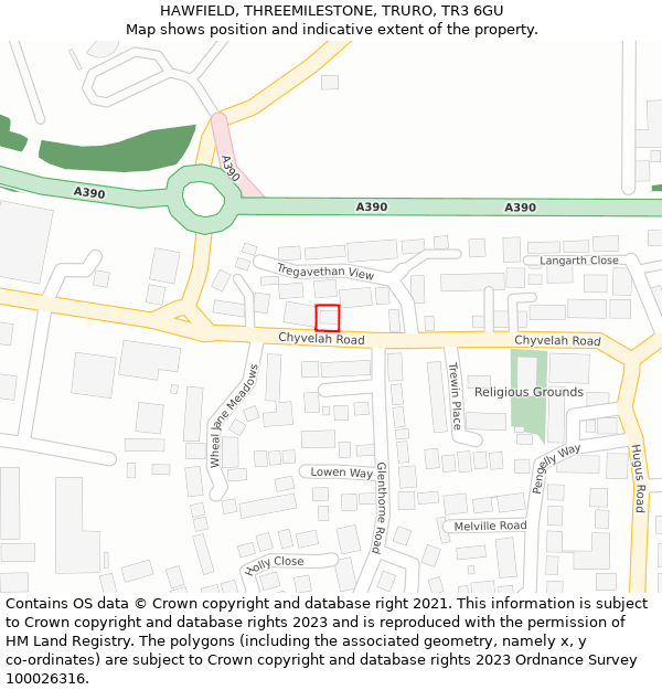 HAWFIELD, THREEMILESTONE, TRURO, TR3 6GU: Location map and indicative extent of plot