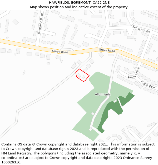 HAWFIELDS, EGREMONT, CA22 2NE: Location map and indicative extent of plot