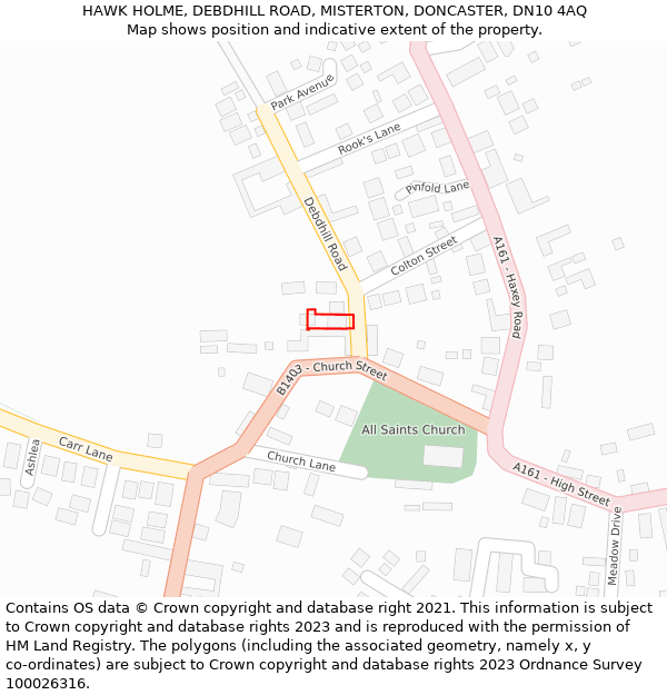 HAWK HOLME, DEBDHILL ROAD, MISTERTON, DONCASTER, DN10 4AQ: Location map and indicative extent of plot