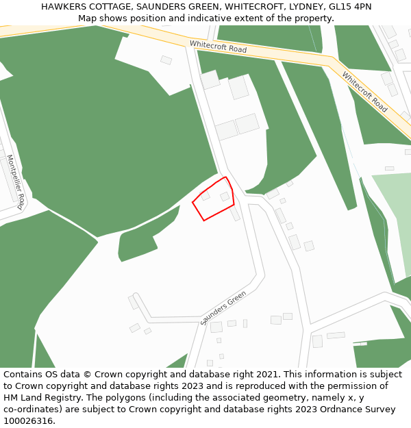 HAWKERS COTTAGE, SAUNDERS GREEN, WHITECROFT, LYDNEY, GL15 4PN: Location map and indicative extent of plot