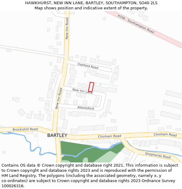 HAWKHURST, NEW INN LANE, BARTLEY, SOUTHAMPTON, SO40 2LS: Location map and indicative extent of plot