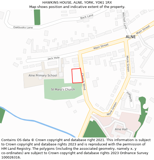 HAWKINS HOUSE, ALNE, YORK, YO61 1RX: Location map and indicative extent of plot