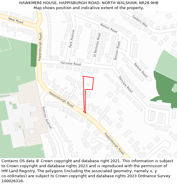 HAWKMERE HOUSE, HAPPISBURGH ROAD, NORTH WALSHAM, NR28 9HB: Location map and indicative extent of plot