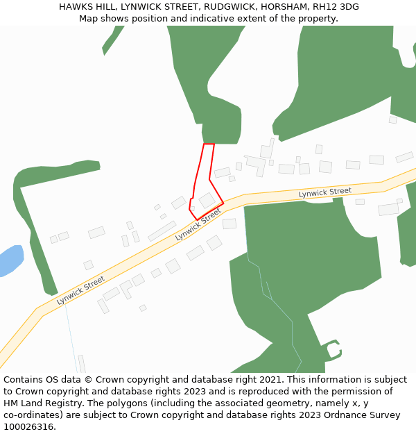 HAWKS HILL, LYNWICK STREET, RUDGWICK, HORSHAM, RH12 3DG: Location map and indicative extent of plot