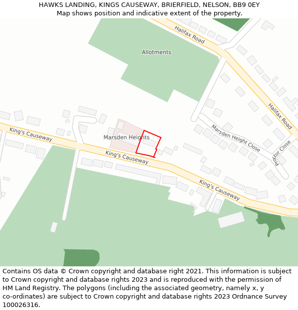 HAWKS LANDING, KINGS CAUSEWAY, BRIERFIELD, NELSON, BB9 0EY: Location map and indicative extent of plot