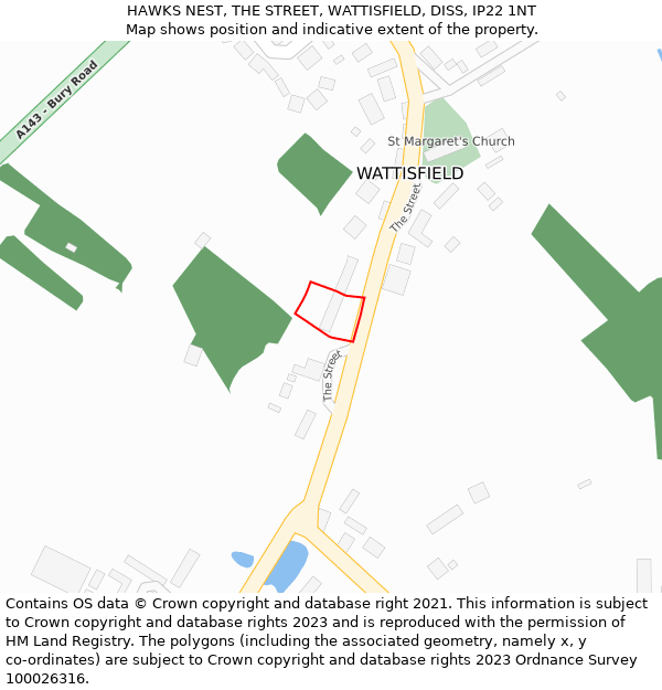 HAWKS NEST, THE STREET, WATTISFIELD, DISS, IP22 1NT: Location map and indicative extent of plot