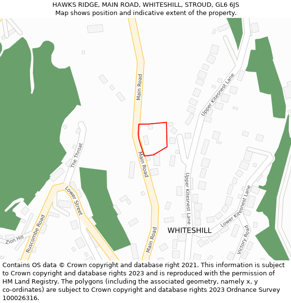 HAWKS RIDGE, MAIN ROAD, WHITESHILL, STROUD, GL6 6JS: Location map and indicative extent of plot