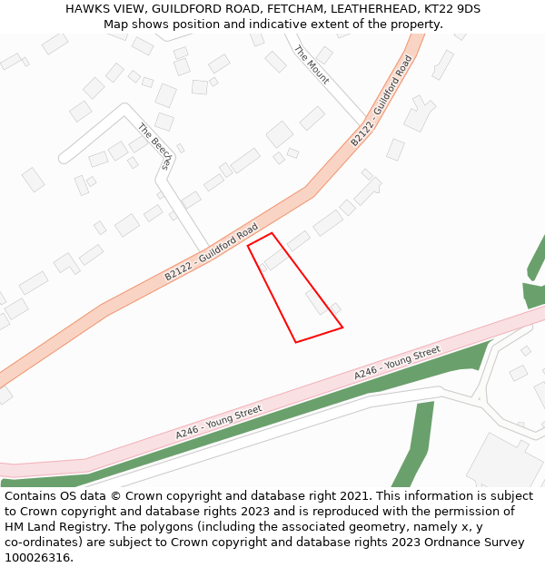 HAWKS VIEW, GUILDFORD ROAD, FETCHAM, LEATHERHEAD, KT22 9DS: Location map and indicative extent of plot