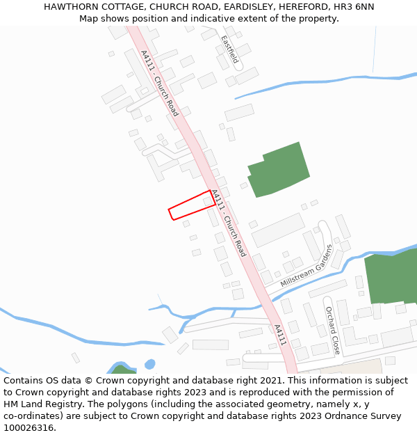 HAWTHORN COTTAGE, CHURCH ROAD, EARDISLEY, HEREFORD, HR3 6NN: Location map and indicative extent of plot