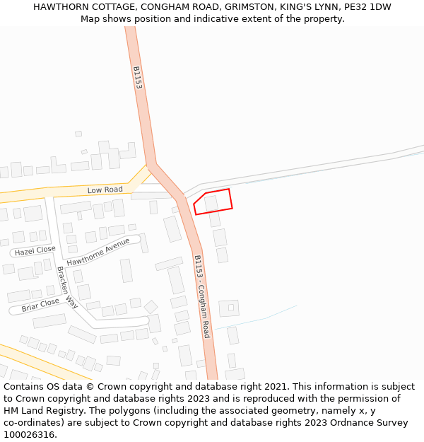 HAWTHORN COTTAGE, CONGHAM ROAD, GRIMSTON, KING'S LYNN, PE32 1DW: Location map and indicative extent of plot